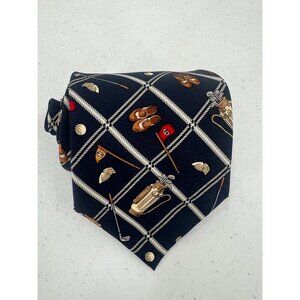 Grand‎ Masters Championship 100% Silk Mens Necktie Golf Print Navy & Beige